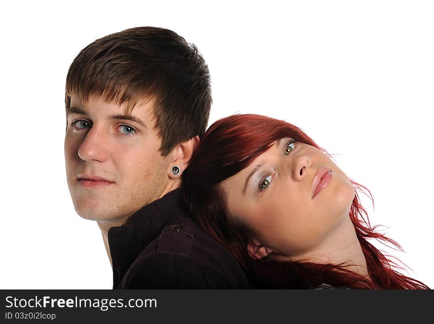 Young Couple portrait isolated on a white background