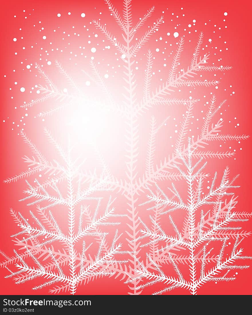 Vector illustration of beautiful christmas white trees on red snowy background. Vector illustration of beautiful christmas white trees on red snowy background