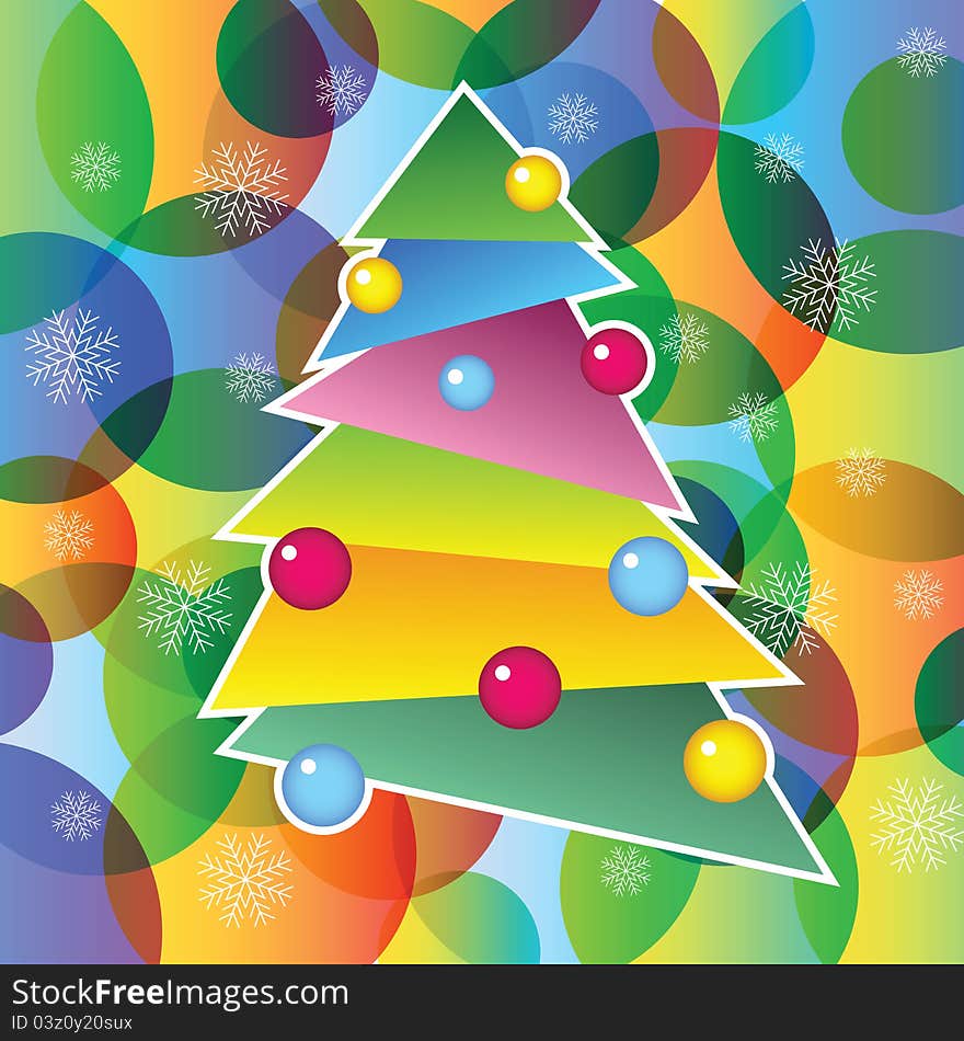 Richly decorated Christmas tree, vector illustration