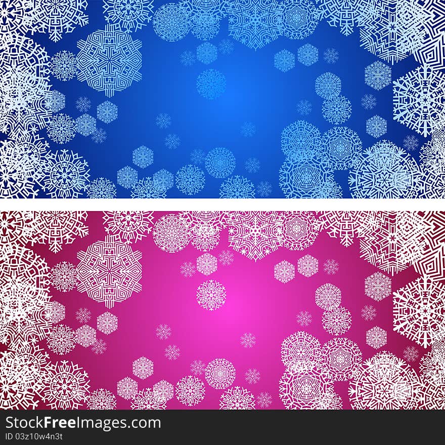 Color christmas banners with snowflakes, vector illustration