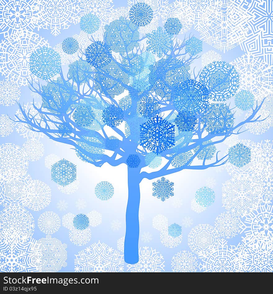 Blue snowflakes on the tree