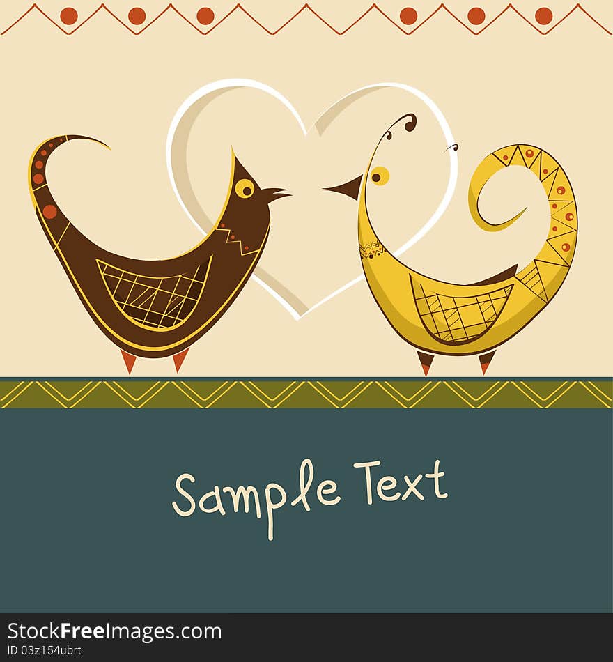 Romantic Card With Birds In Love