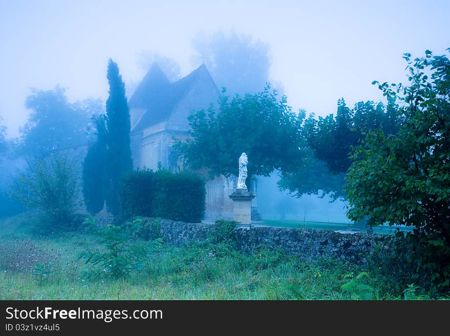 A misty sunrise at Carsac church, Carsac, Perigord Noir, Dordogne, France. A misty sunrise at Carsac church, Carsac, Perigord Noir, Dordogne, France.