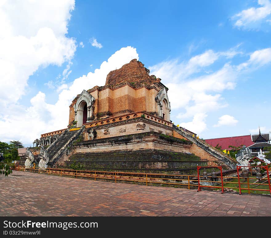 Ancient pagoda built with bricks.