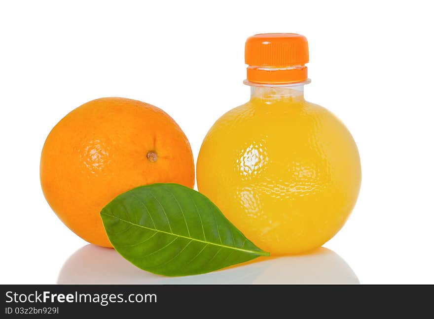 Bottle of orange juice on white bakground