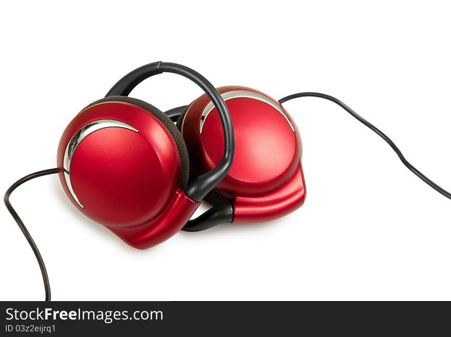 Red stylish earphone isolated over white