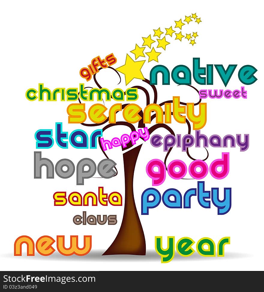 Christmas background with tree and words. Christmas background with tree and words