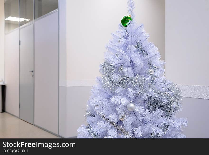 White Christmas Tree In The Office.