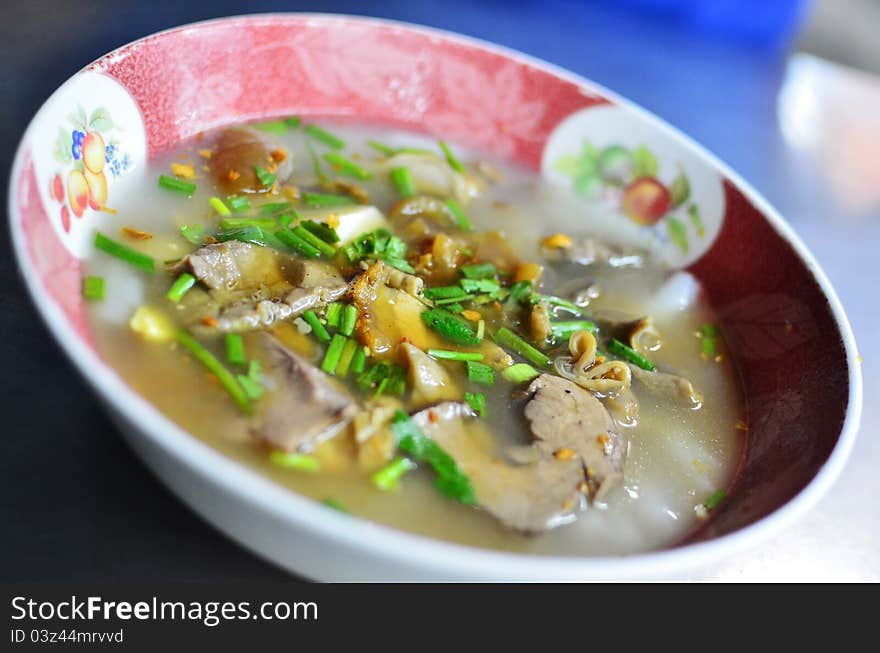 Spicy vegetables soup with pork , Thai style food. Spicy vegetables soup with pork , Thai style food