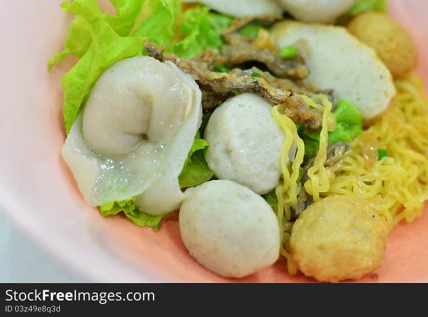 Asian style noodle with pork and fish ball