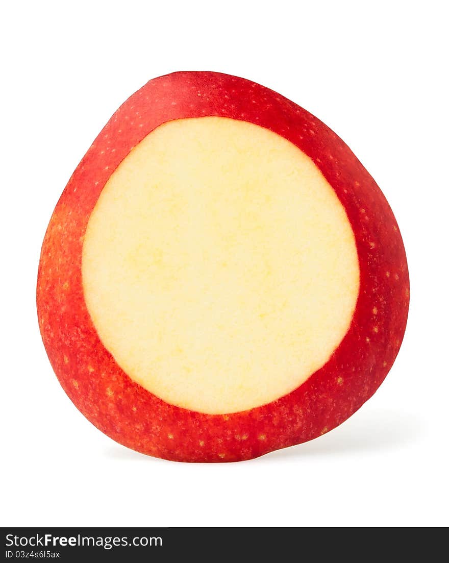 Red apple slice against white background