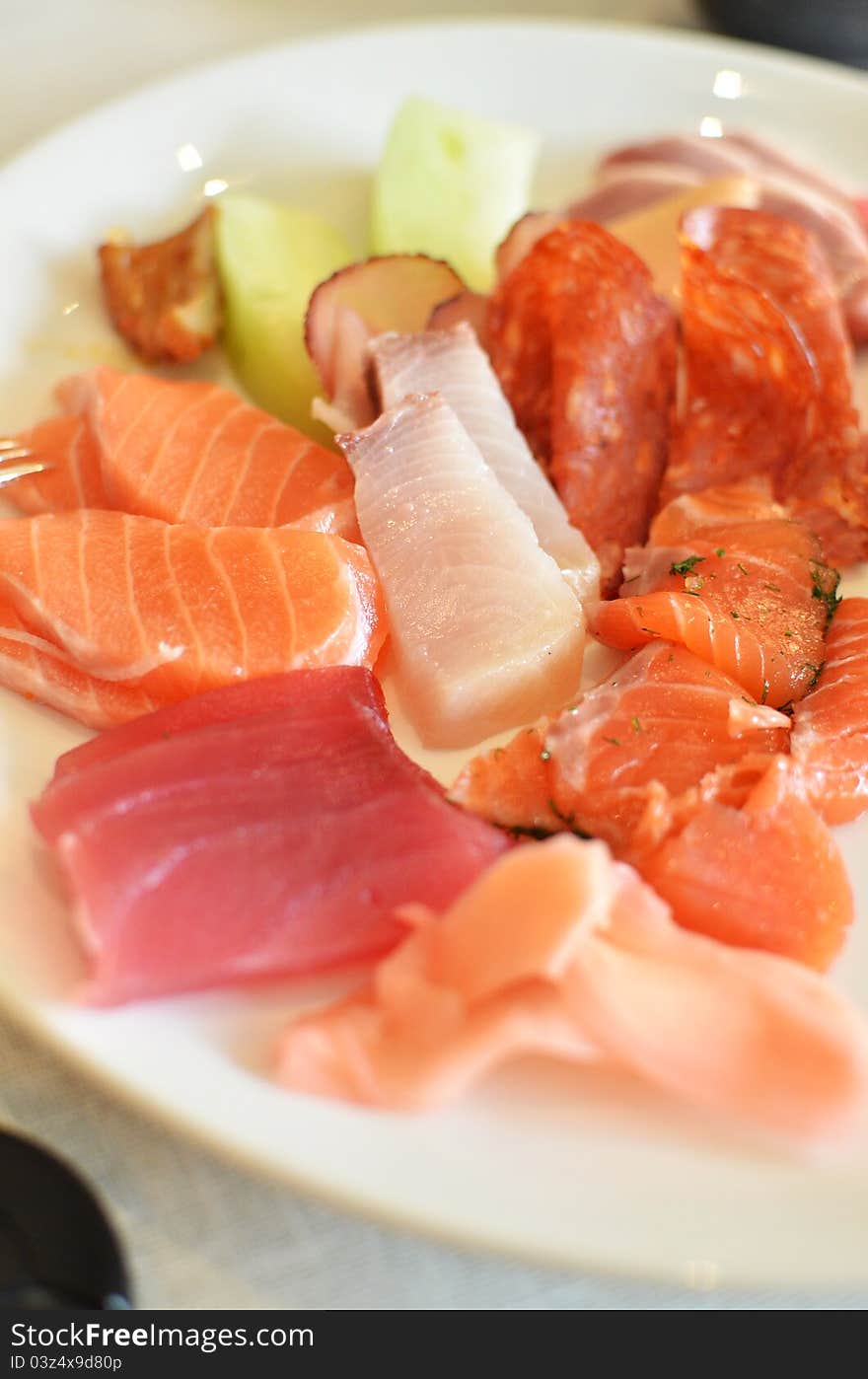 Seafood sashimi set in the lunch buffet restaurant