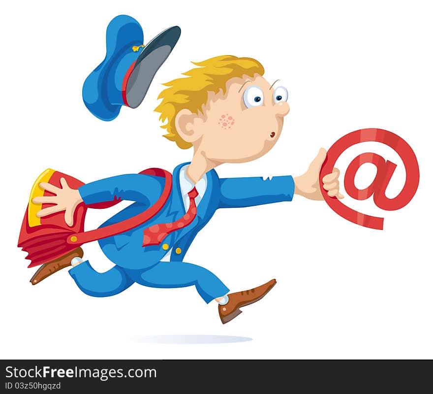 Running postman with mail bag and message. Running postman with mail bag and message.