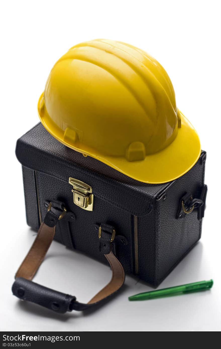 Construction Concept - Case And Hard Hat