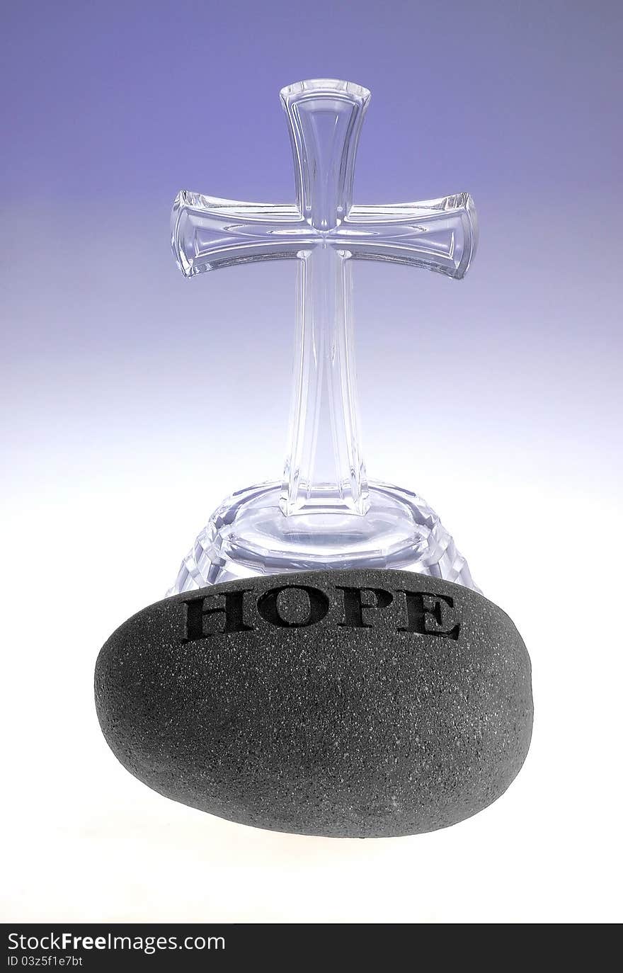 Rock of hope and glass cross. Rock of hope and glass cross