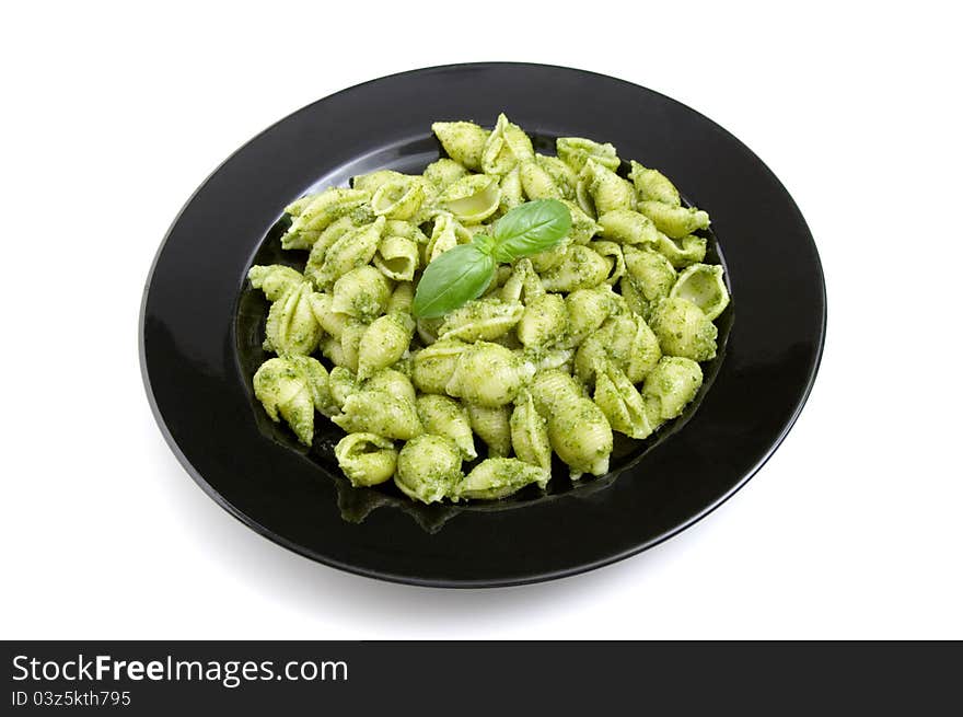 Plate of pesto pasta