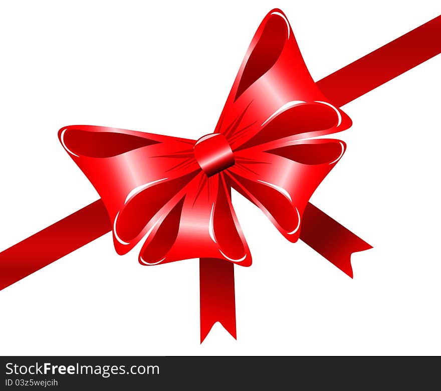 Red bow and ribbon isolated on white