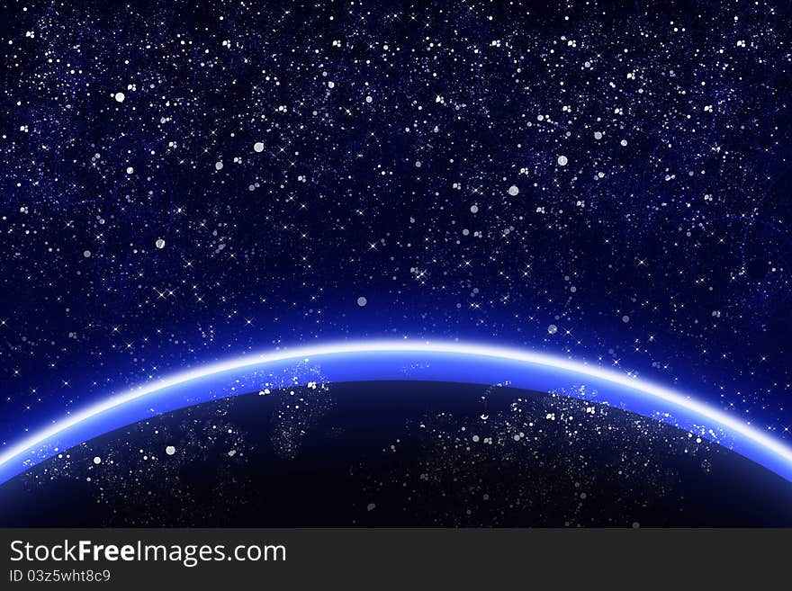 Illustration of planet in the space and stars