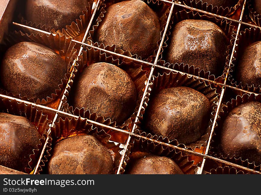 Chocolate truffles in a box