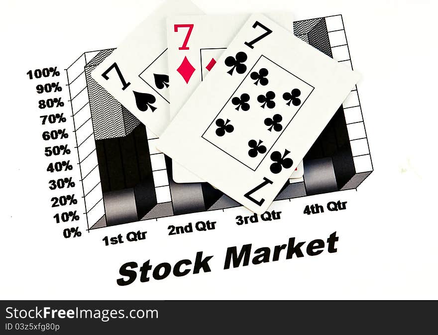 Cards of seven on stock chart. Cards of seven on stock chart