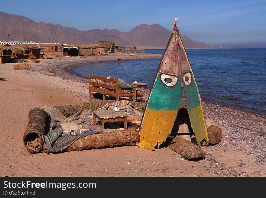 Place for rest and relaxation in diving camp on the Red Sea shore. Place for rest and relaxation in diving camp on the Red Sea shore