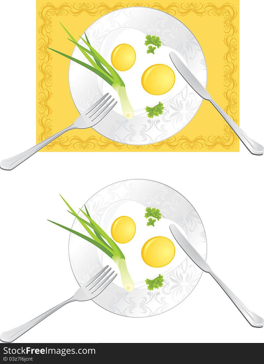 Fried eggs with green onion and parsley