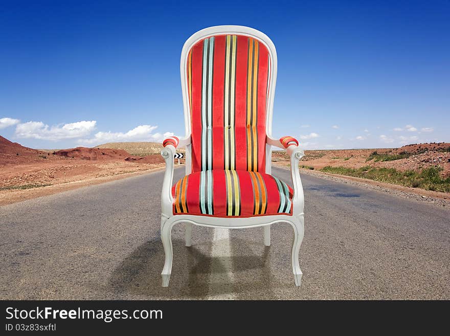 Armchair in the middle of the road. Armchair in the middle of the road