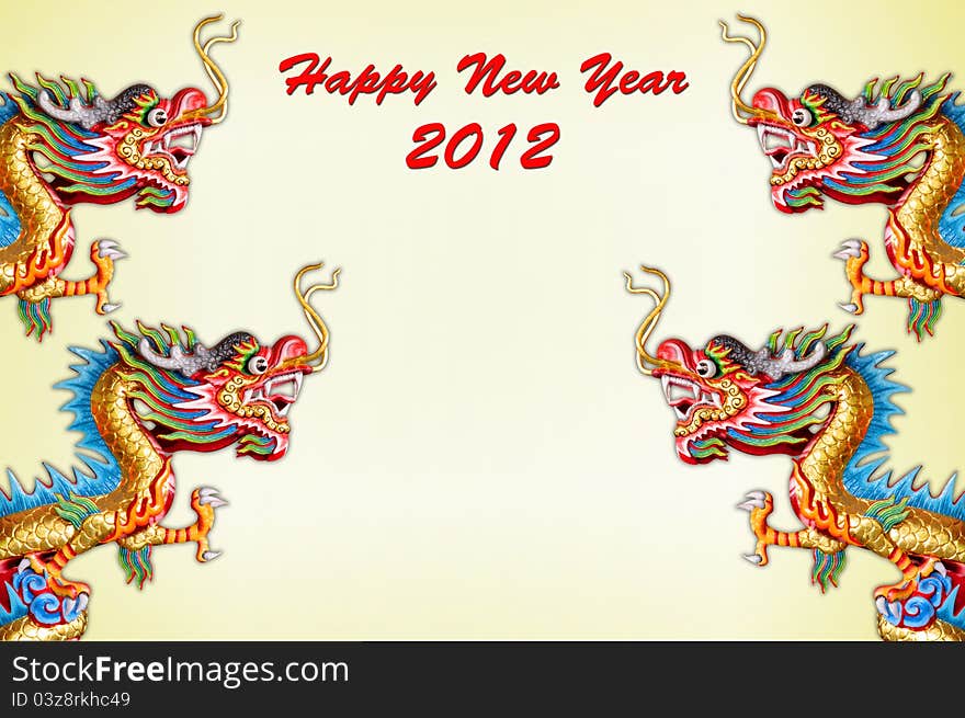 2012 Chinese Dragon New Year Card on vintage background