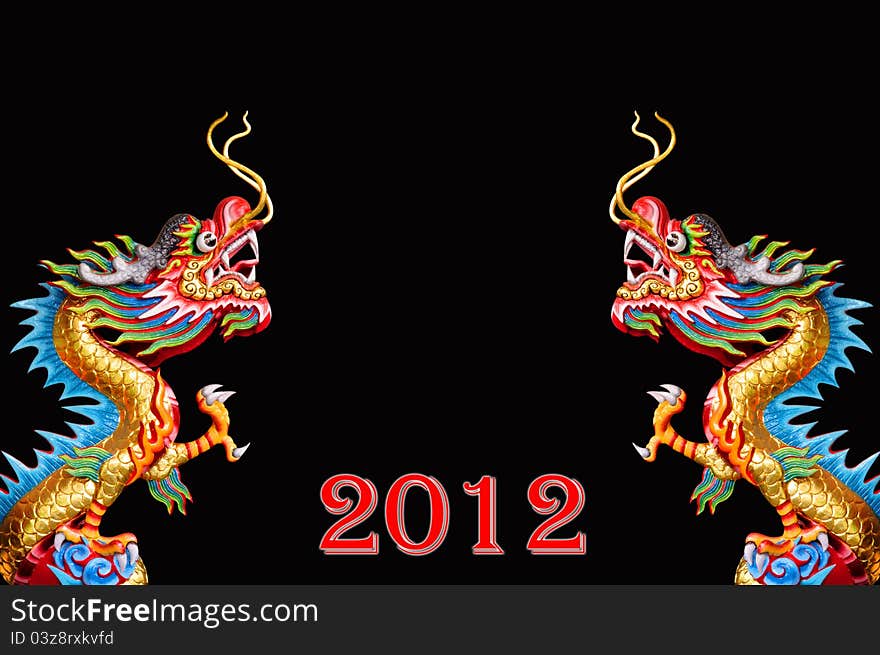 2012 Chinese Dragon New Year Card on black background