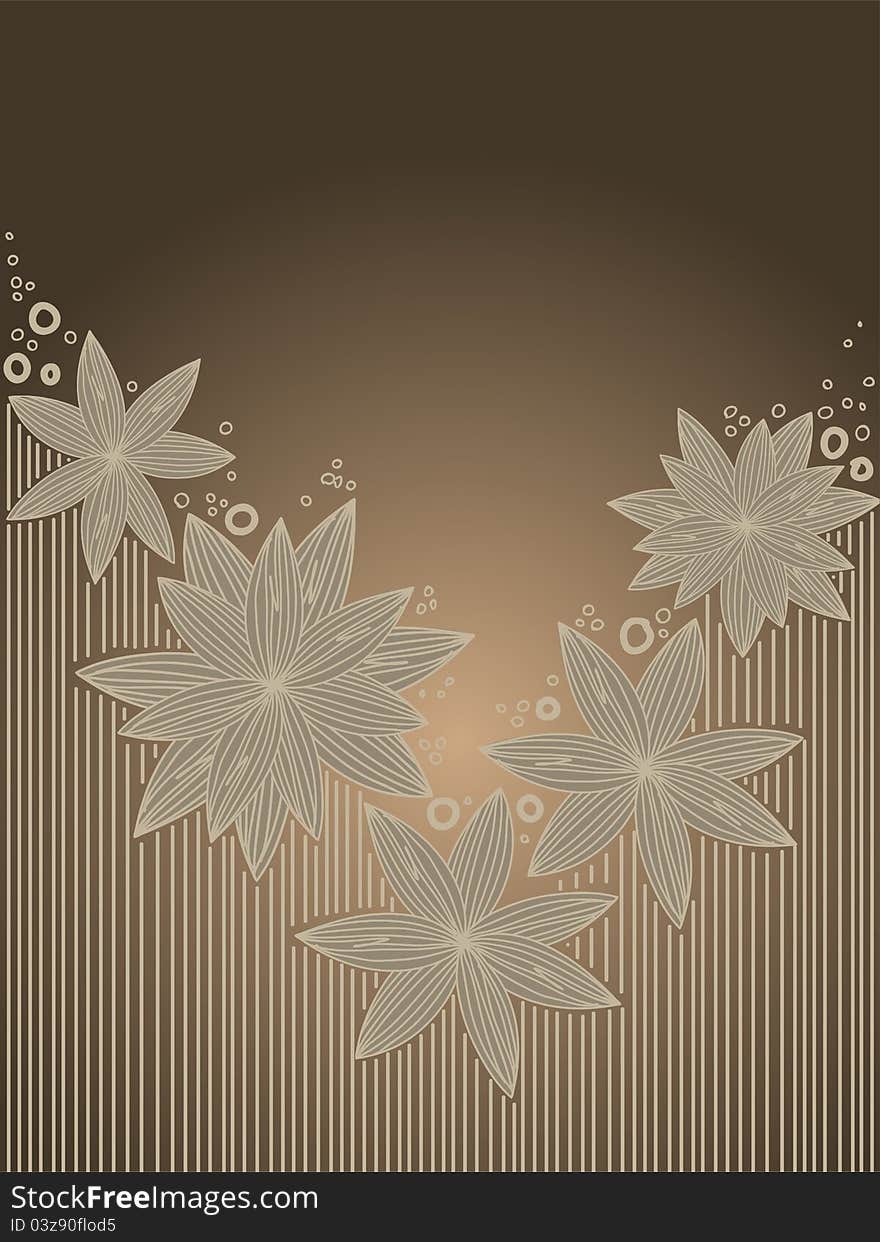 Vertical brown background with hand-drawn flowers. Vertical brown background with hand-drawn flowers