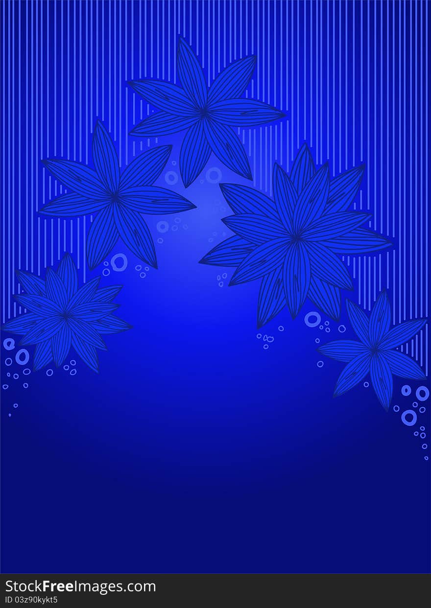 Vertical blue background with hand-drawn flowers