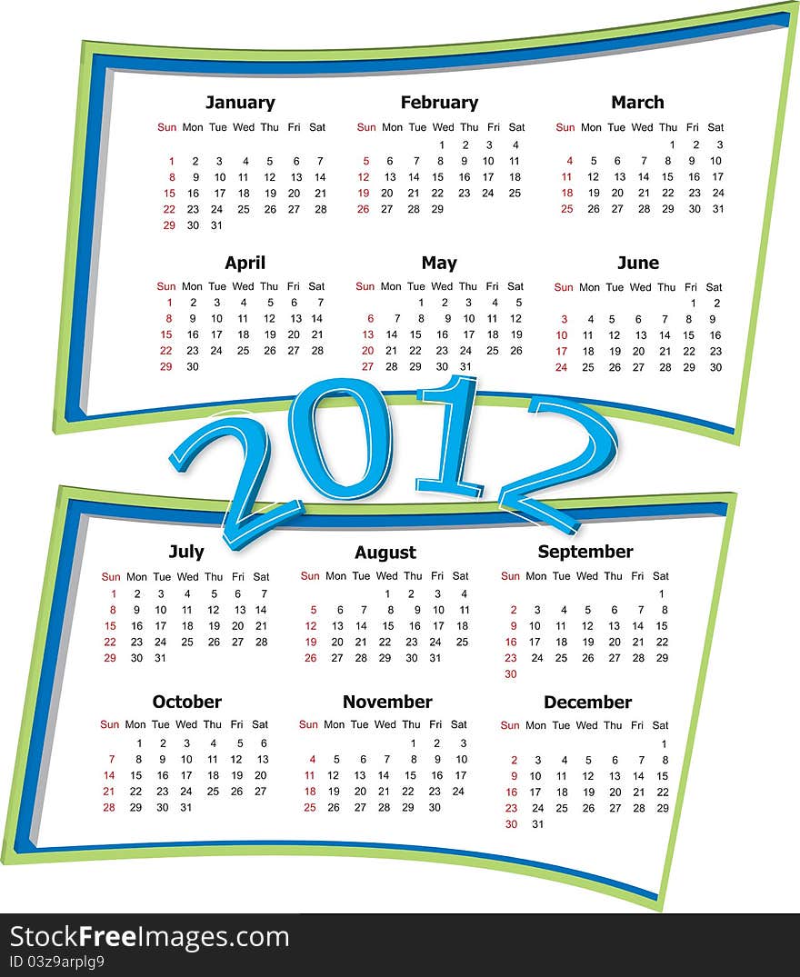 Vector illustration of 2012 calendar. Vector illustration of 2012 calendar