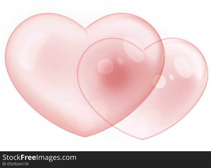 Valentine's Day and Love Symbol.Two Red Crystal Heart Isolated on White Background