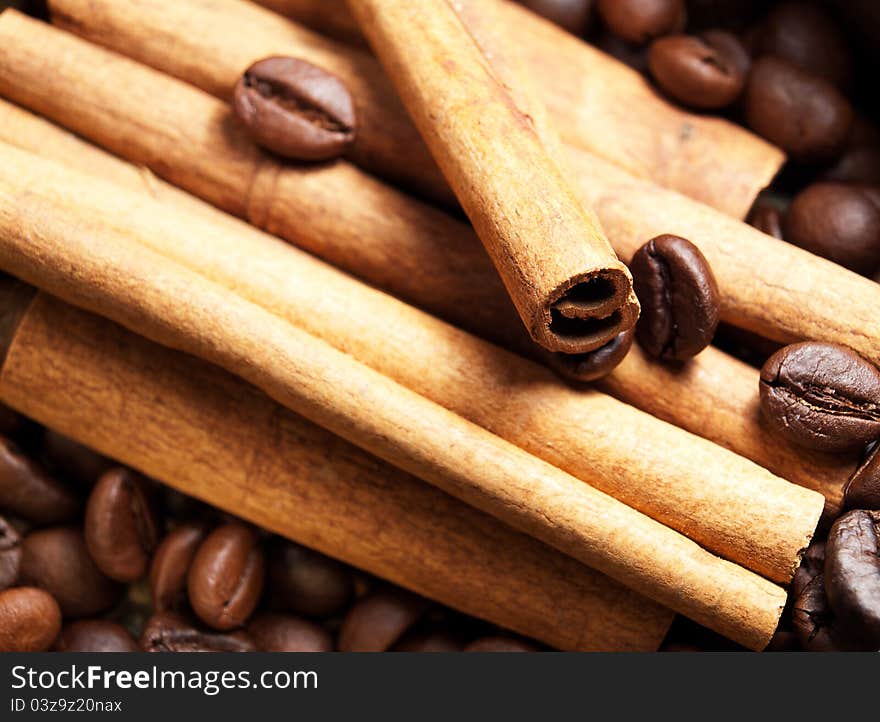 Coffee beans and cinnamon