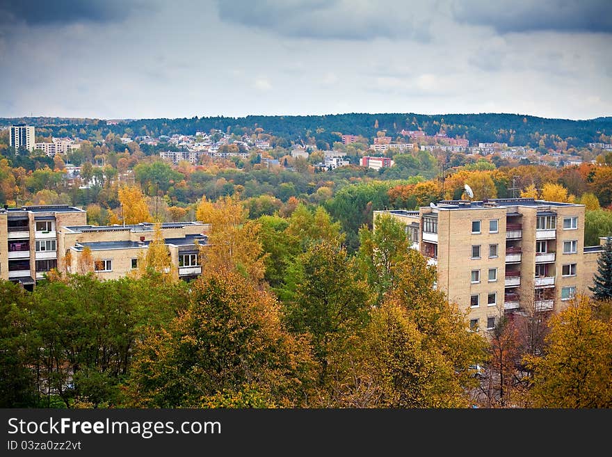 View of urban residential district in Vilnius, Europe in autumn. View of urban residential district in Vilnius, Europe in autumn