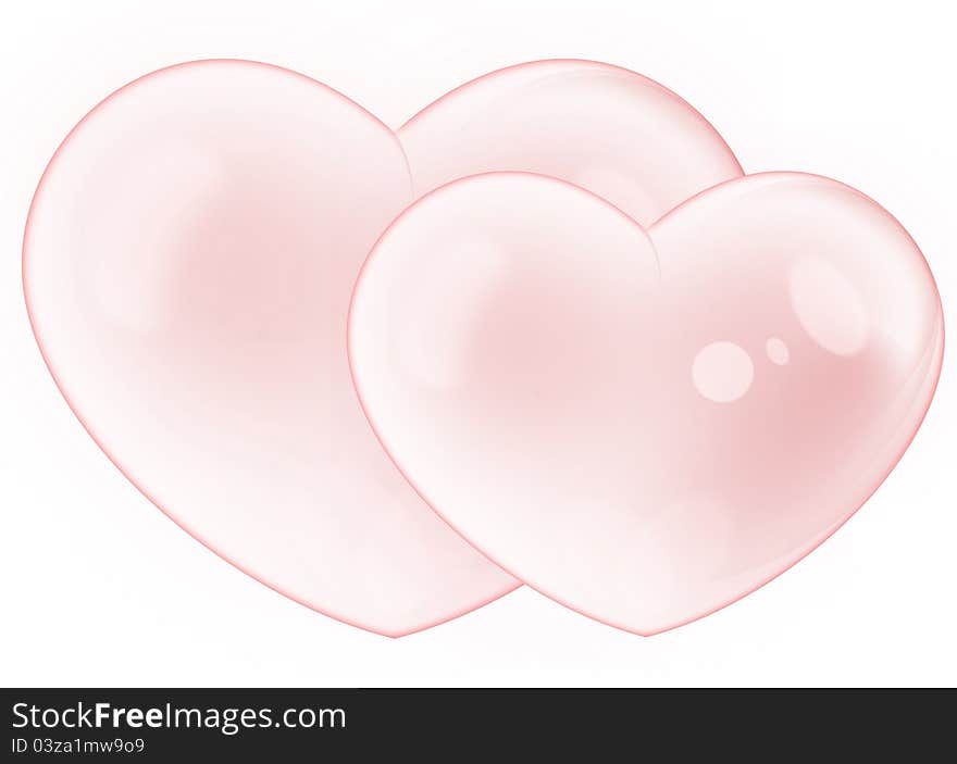 Valentine's Day and Love Symbol.Two Red Crystal Heart Isolated on White Background