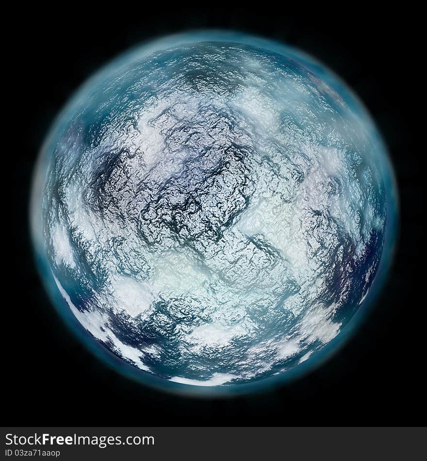 Ice planet isolated on black background