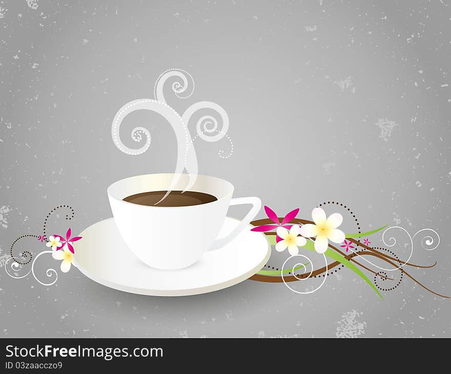 Coffee background with flowers, vector