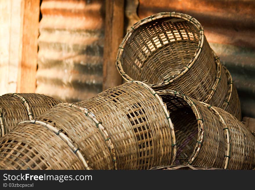 Wicker basket is a craftmanship in countryside amateur