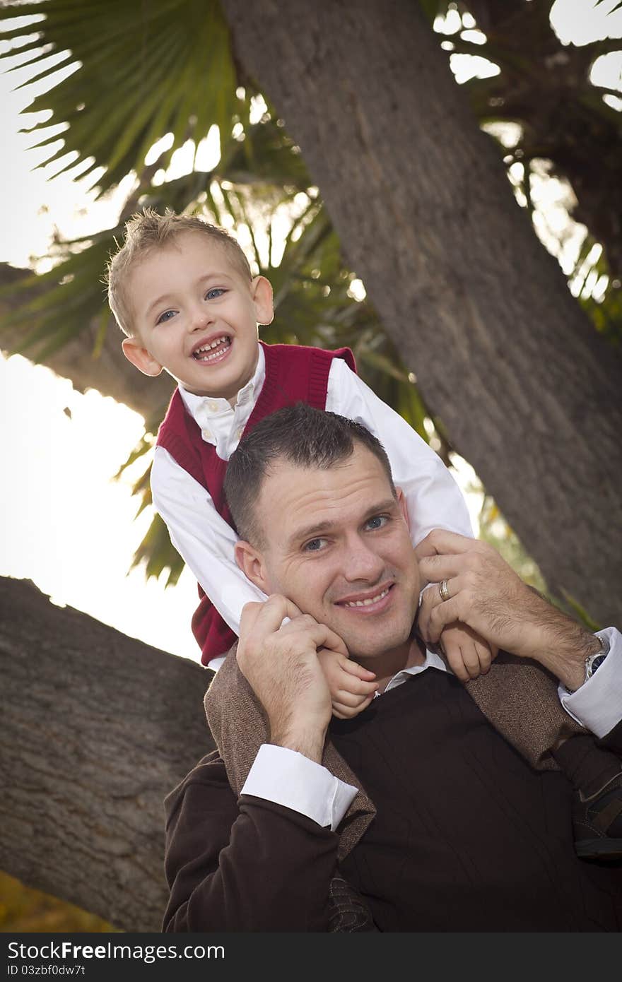 Handsome Father and Son in the Park