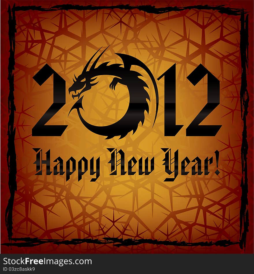 Black Dragon. 2012 New Year Card. Vector illustration