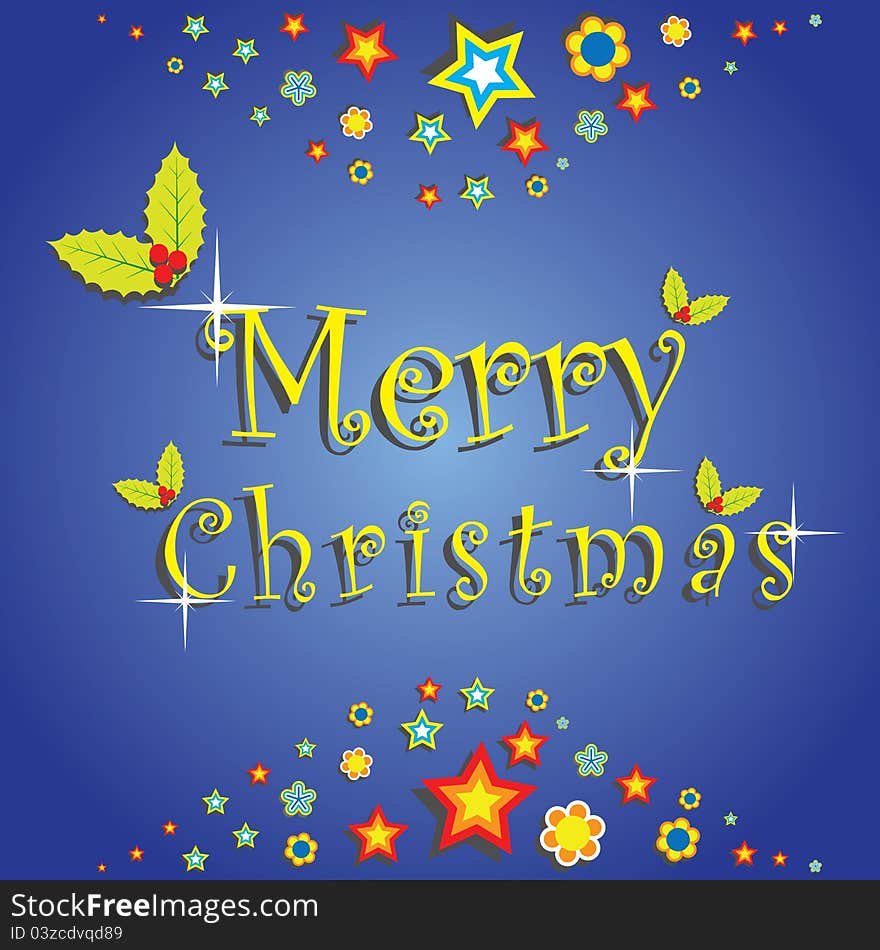 Merry christmas word with christmas decorations on blue background. Merry christmas word with christmas decorations on blue background