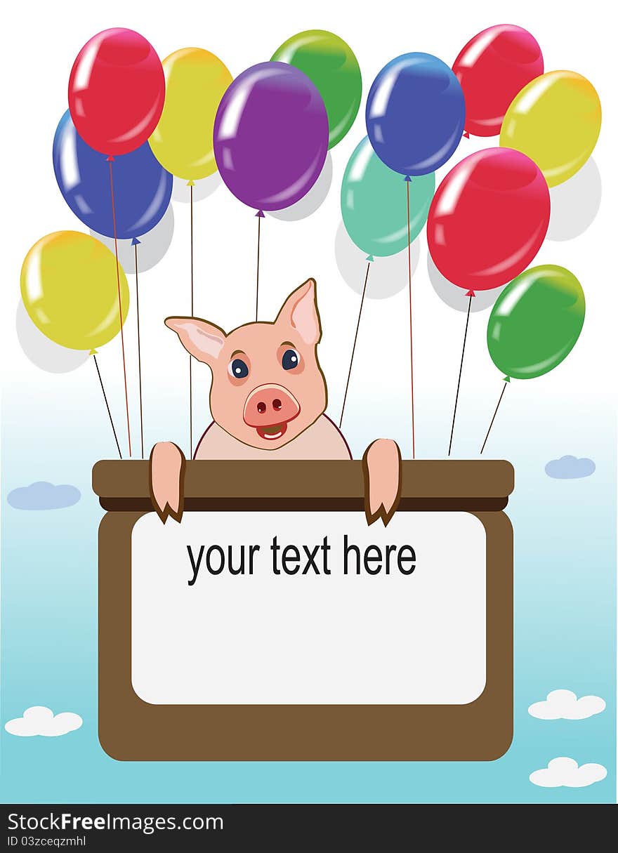 Happy Birthday Card With Funny Pig And Balloons