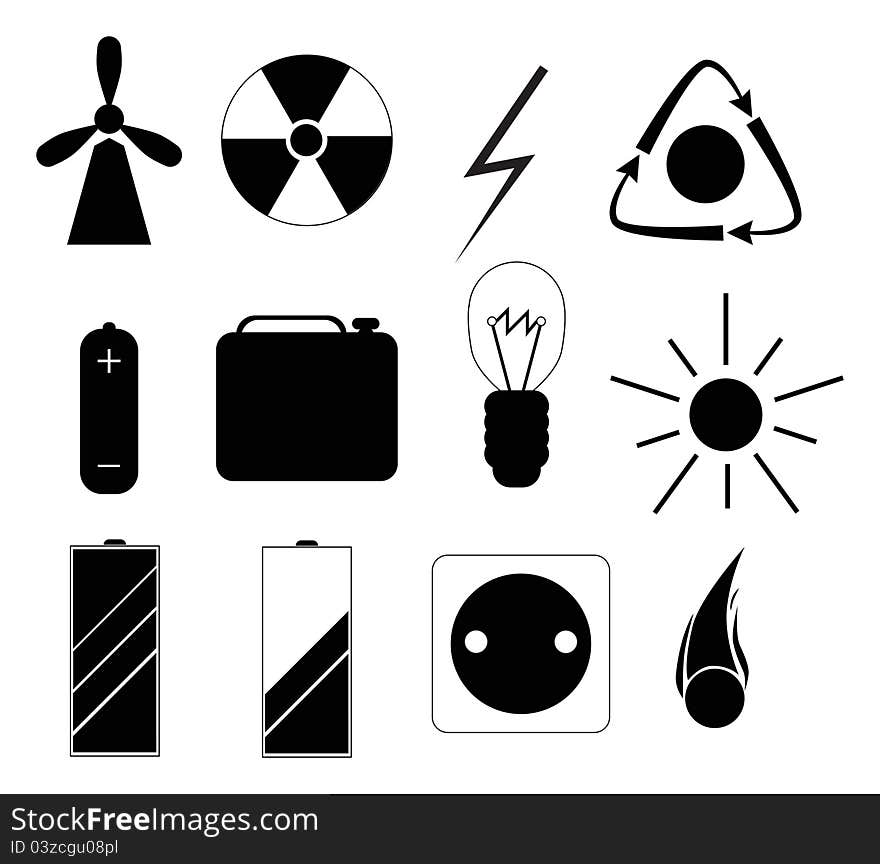 Illustration with set of energy related icons. Illustration with set of energy related icons