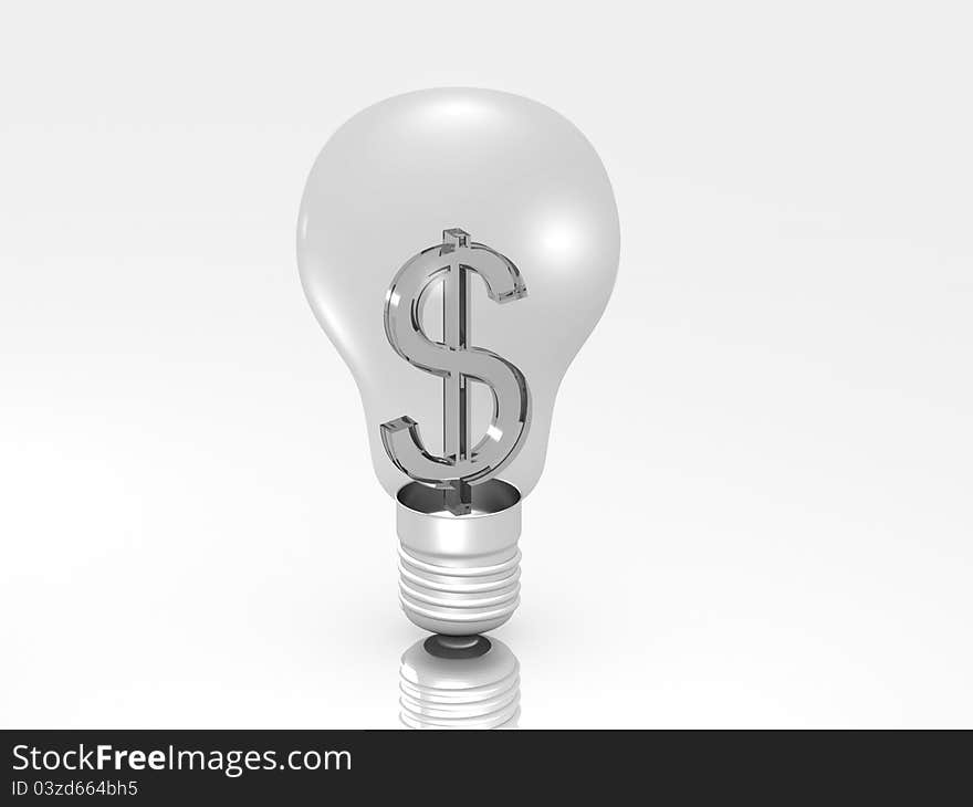 Dollar inside a light bulb made Digital illustration of dollar inside a light bulb made in white background