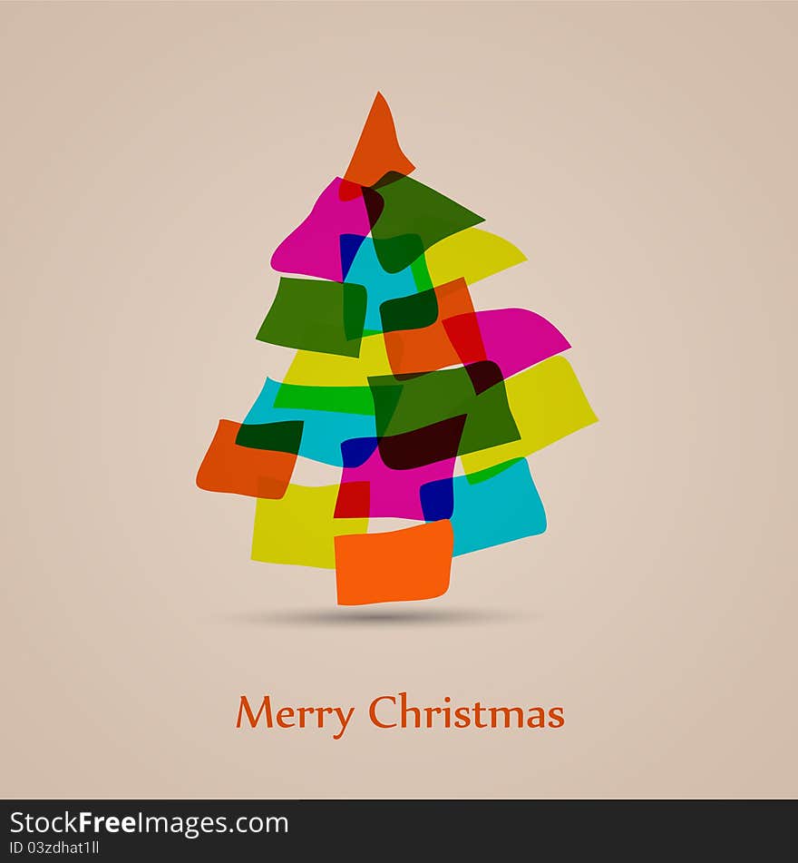 Merry christmas colorful tree and vector illustration