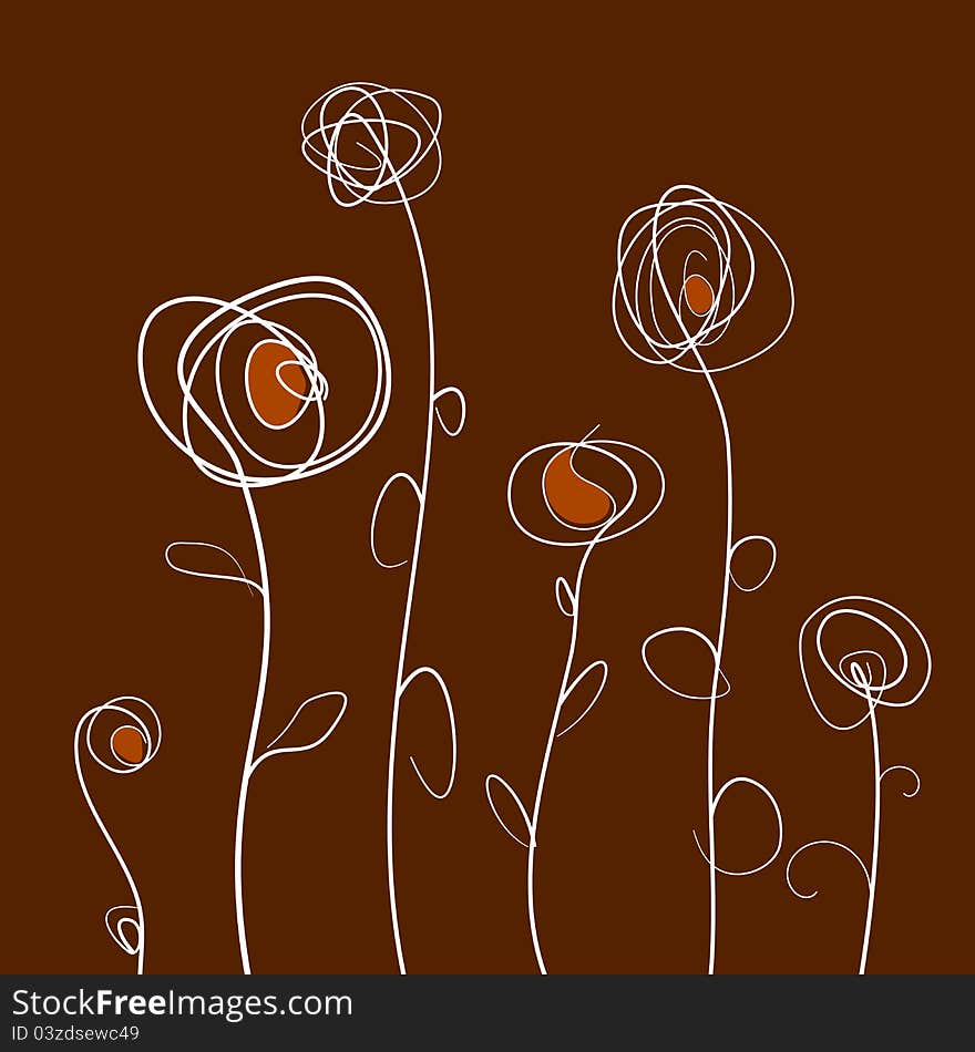 Retro flower background - brown illustration