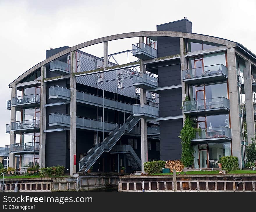 Copenhagen Denmark modern residential houses in front of the canals. Copenhagen Denmark modern residential houses in front of the canals