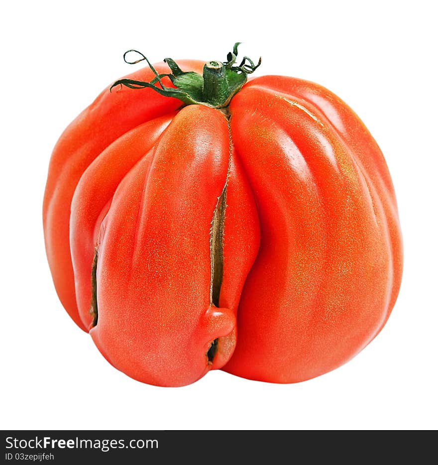 Large tomato isolated on white.