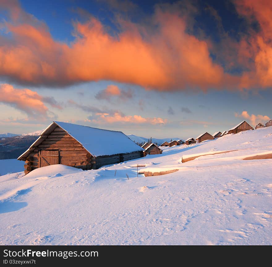 Winter landscape in mountains